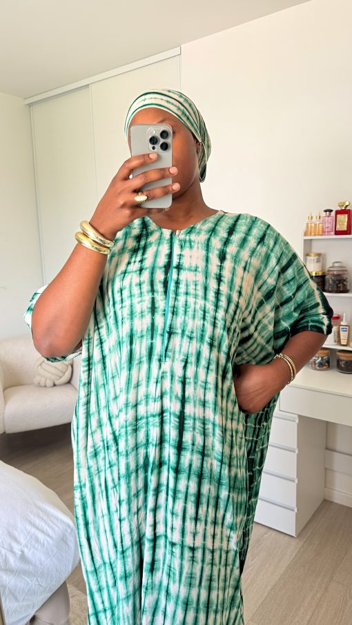 Robe Bante Vert Sauge en coton 100% légère et respirante Taille XS à XL coupe fluide et confortable idéale pour un confort quotidien – Image 3