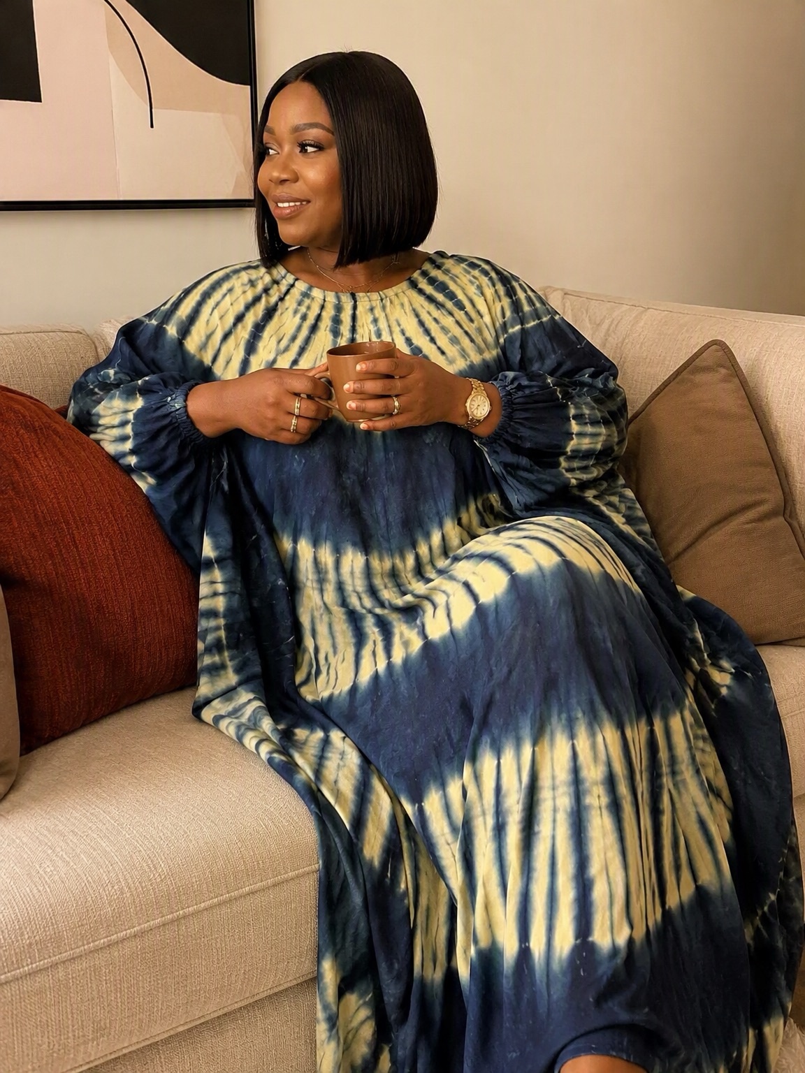 Robe d'intérieur ample style boubou – Manches élastiquées – Image 3