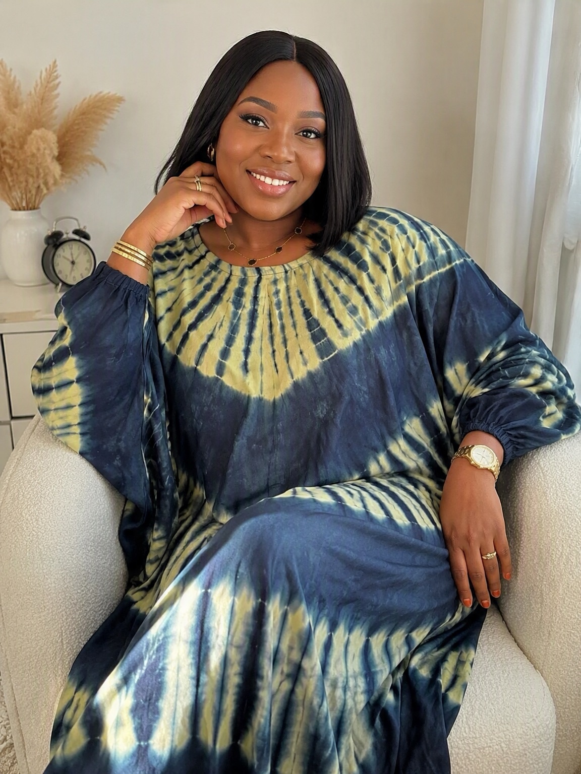 Robe d'intérieur ample style boubou – Manches élastiquées