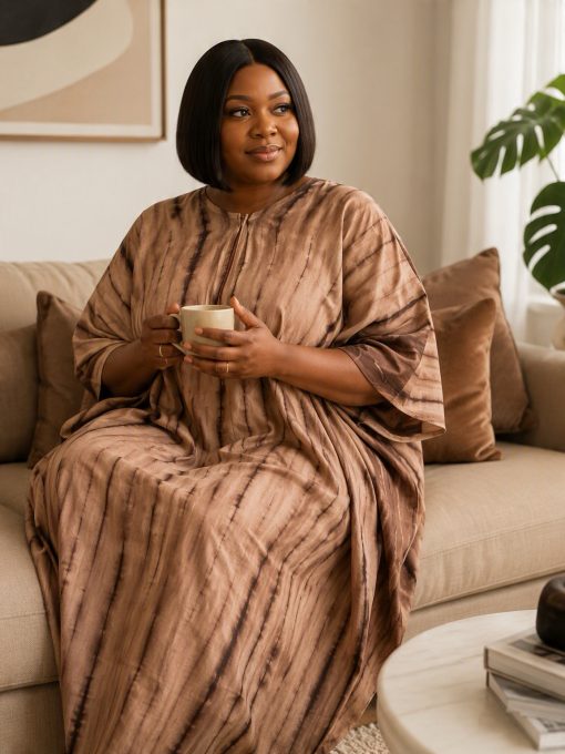 Robe Bante Marron Caramel GRANDE TAILLE en coton 100% légère et respirante teintée artisanalement pour un confort quotidien et une coupe fluide