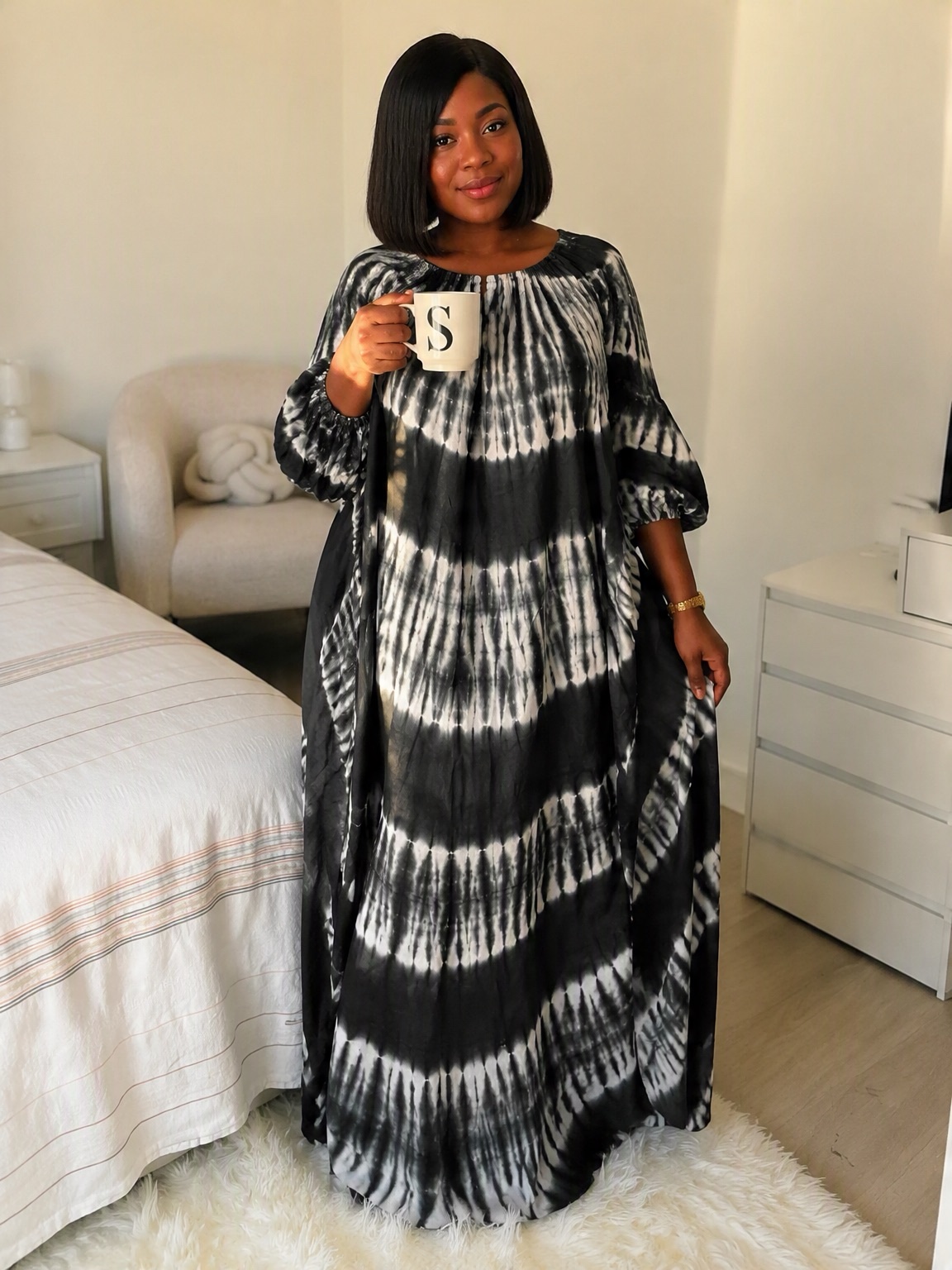 Robe d'intérieur ample style boubou – Manches élastiquées – Image 4