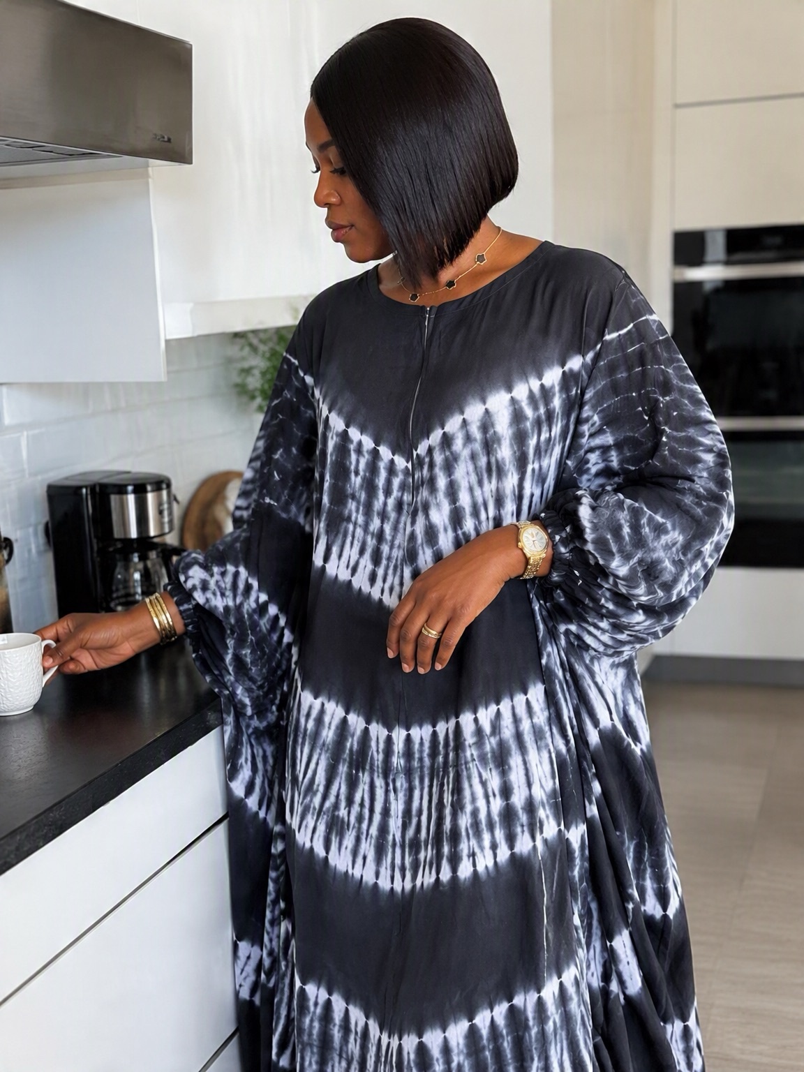 Robe d'intérieur ample style boubou – Manches élastiquées