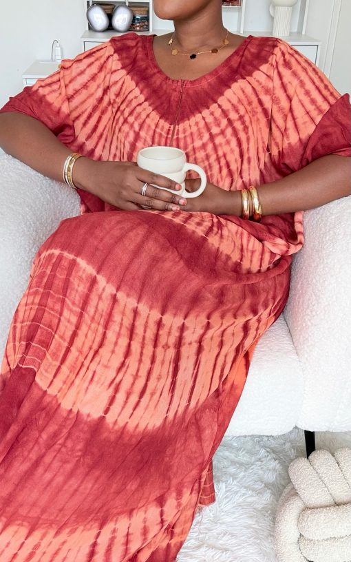 Robe d’intérieur bordeaux corail XS - XL en coton 100% – Image 3
