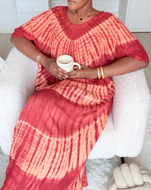 Robe d’intérieur bordeaux corail XS - XL en coton 100%