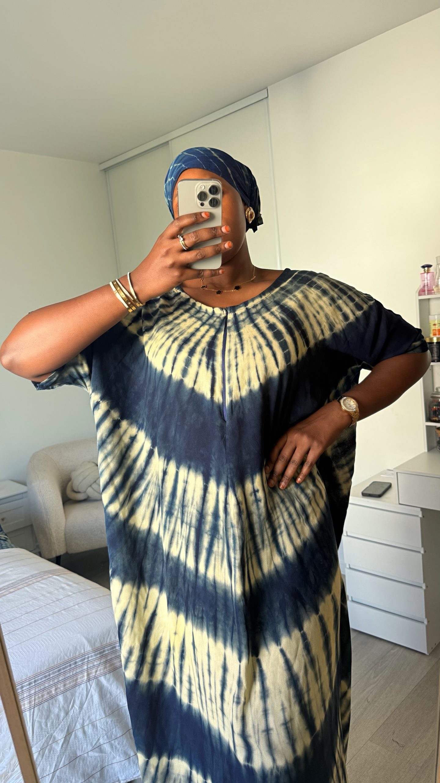 Robe d’intérieur bleu marine XS - XL en coton 100%