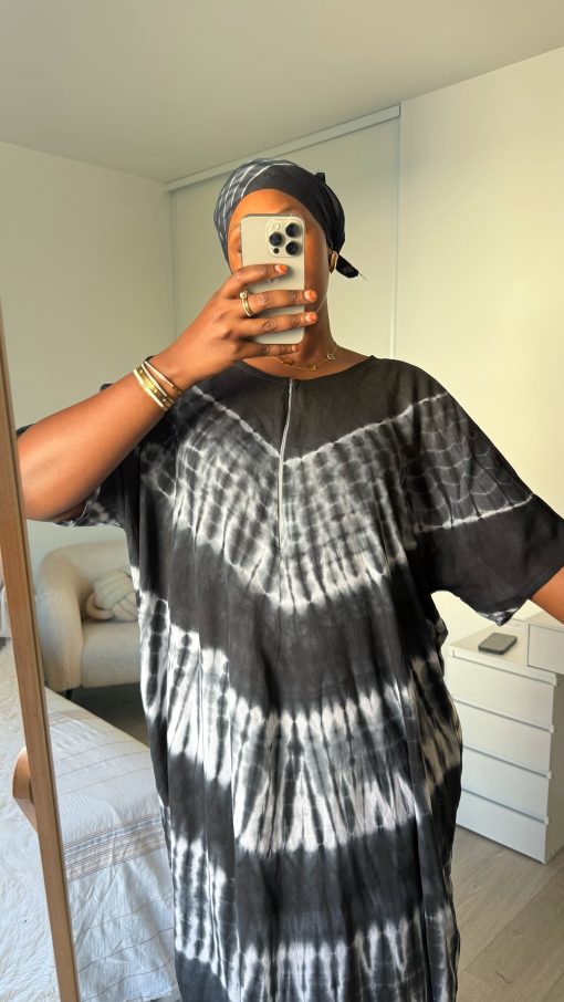 Robe d’intérieur noir blanc XS - XL en coton 100% – Image 2